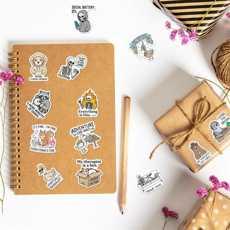 10/30/50PCS Animal Bad Taste Humor Sticky PVC Sticker Stationery DIY Laptop Luggage Skateboard Decoration Scrapbooking