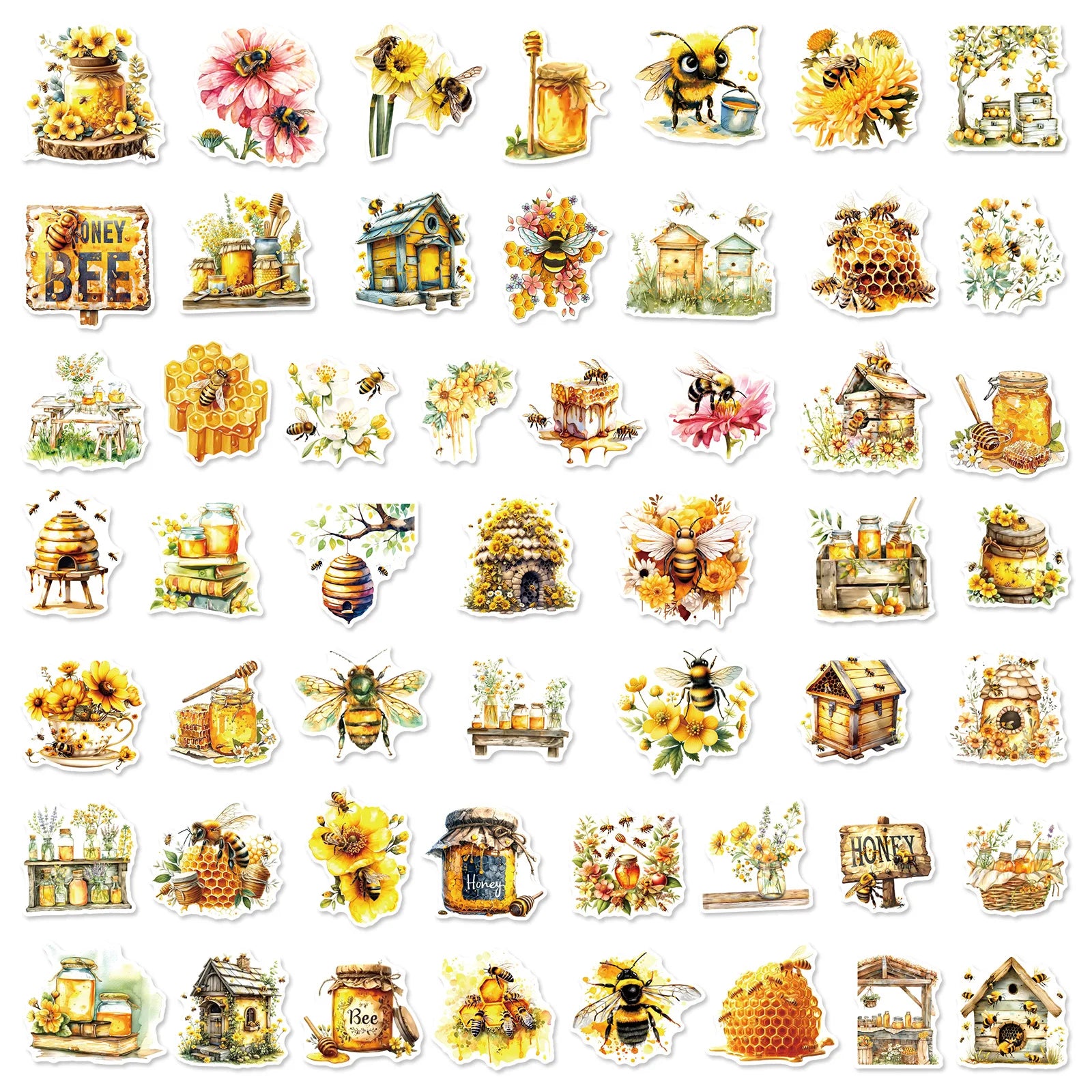 50PCS Bee Flower Graffiti Stickers Notebook Water Cup Luggage Handbag Decoration Non repeating Waterproof Stickers