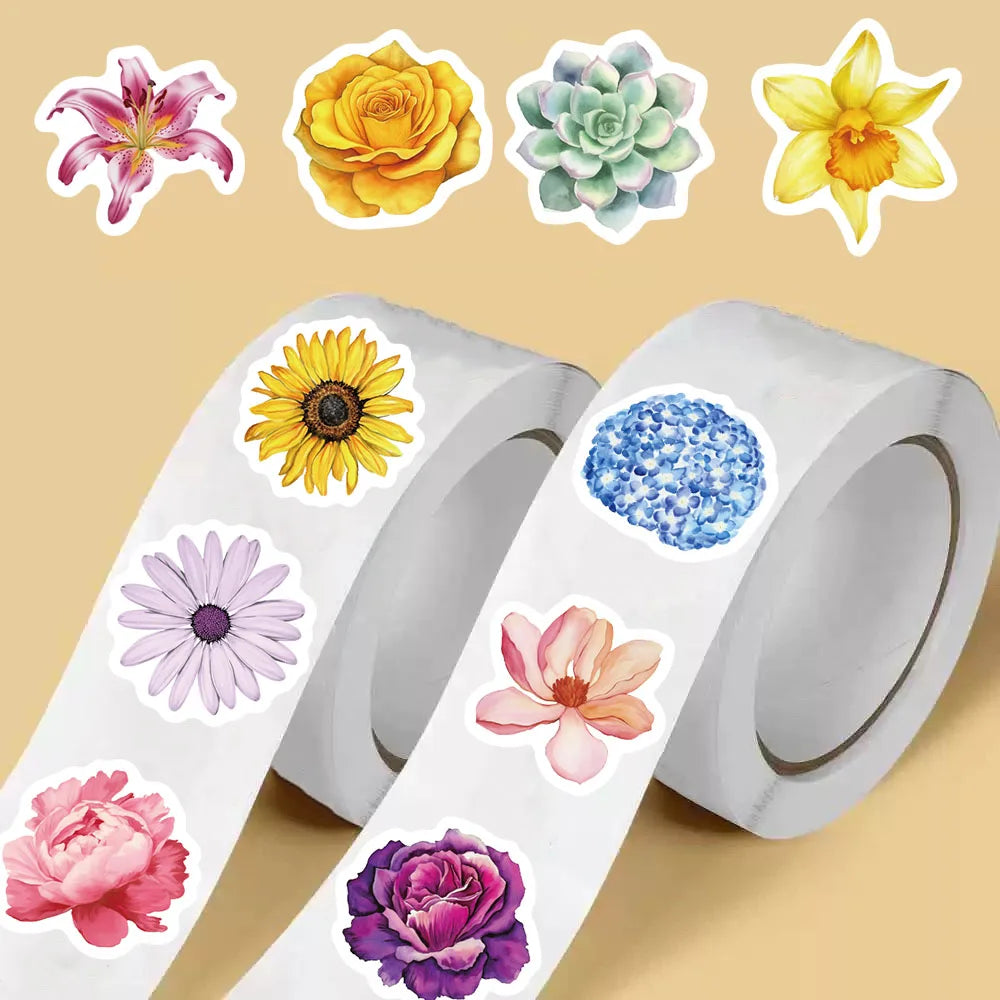 500PCS Flower Roll Stickers Nostalgia Skateboard Collage Fashion Phone Coffee Scrapbook For Fashion Luggage Decoration Sticker