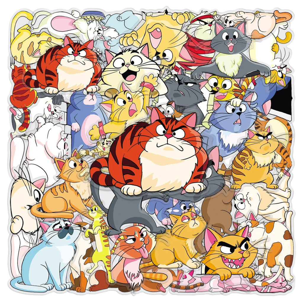 50/100PCS Transparent PET Funny Cat Sticker Cute Kitten Cartoon Waterproof Decoration DIY Laptop Stationery Sticker