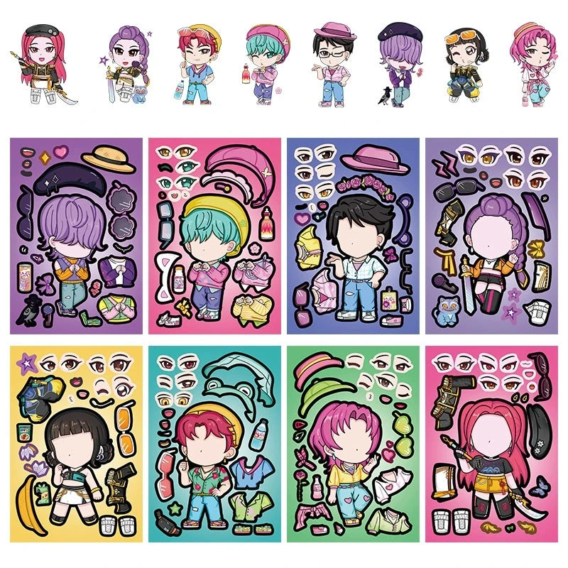 24PCS Cute Make a Face Stickers DIY Handicrafts Waterproof Puzzle Reward Stationery Stickers-K-pop