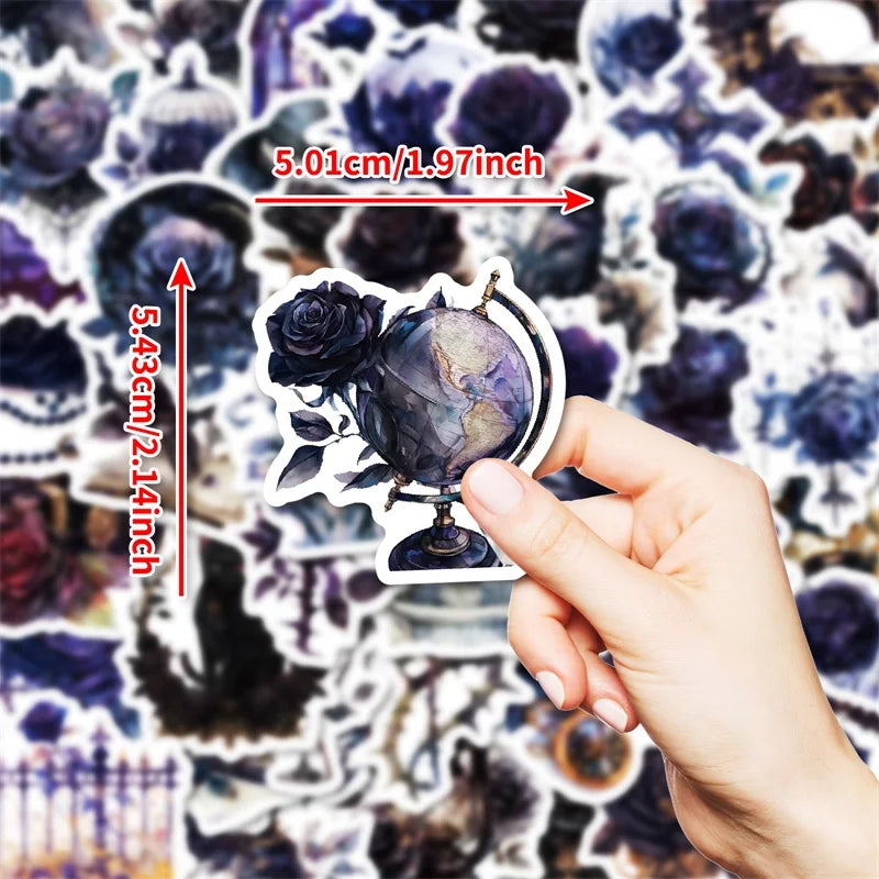 10/30/50PCS Dark Purple Rose Sticky PVC Sticker Aesthetic Children's Stationery DIY Decoration Scrapbooking School Supplies