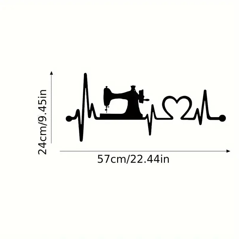 Sewing Machine Heartbeat Wall Decal - Removable Vinyl Mural for Sewing Room, Contemporary Geometric Design, Matte Finish