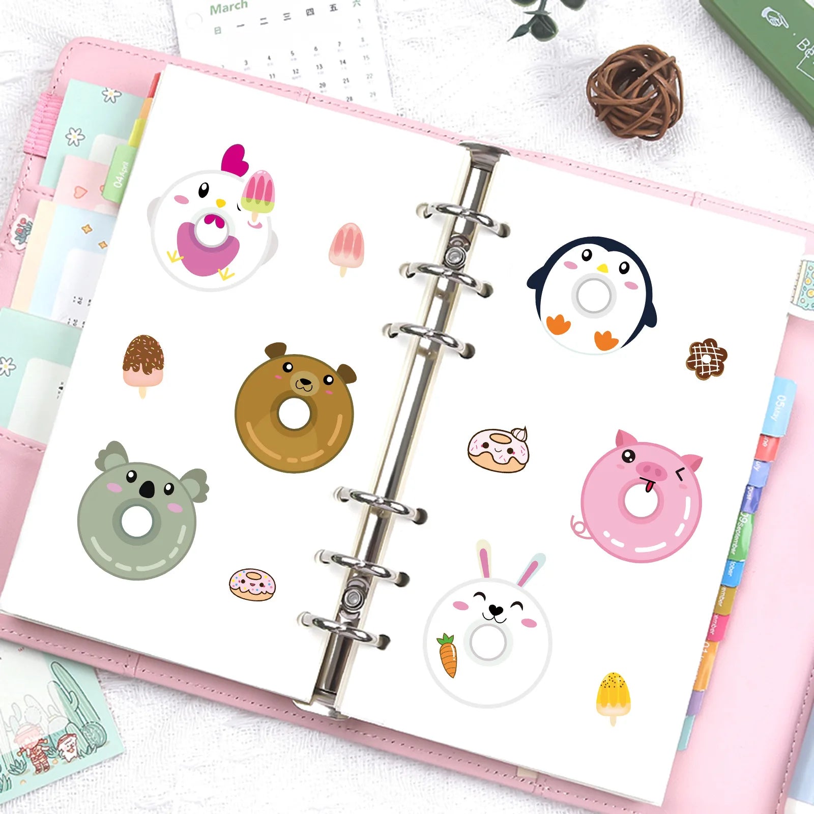 8/16/24Pcs Cartoon Animal Donut Make A Face Puzzle Stickers Stationery Decals Notebook Phone Laptop Fridge Luggage Sticker