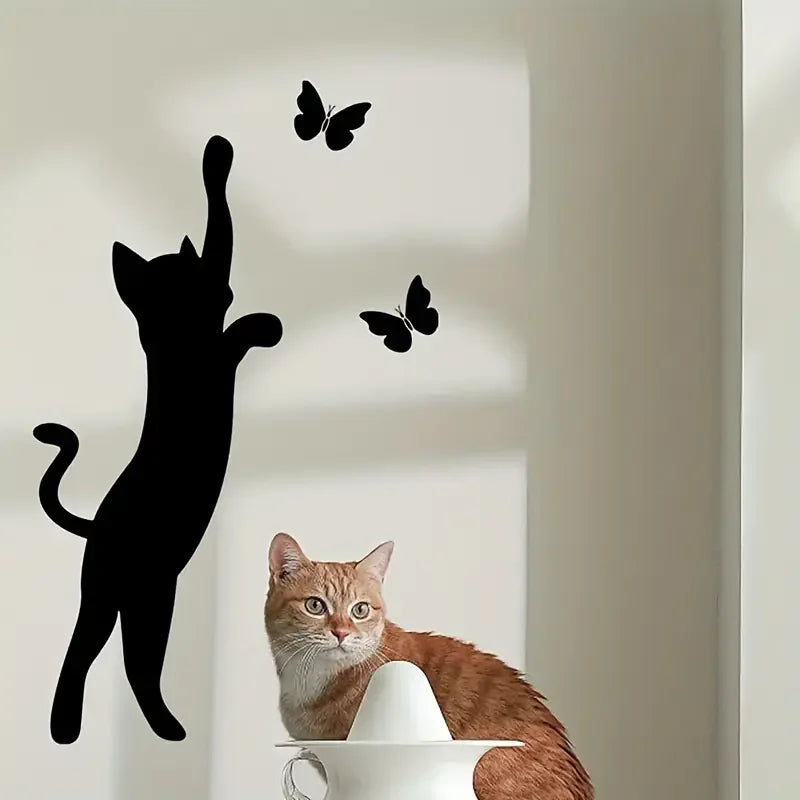 Removable Self-Adhesive Wall Stickers Featuring a Black Cat with a Butterfly Design, Suitable for Decorating Walls in Bedrooms,