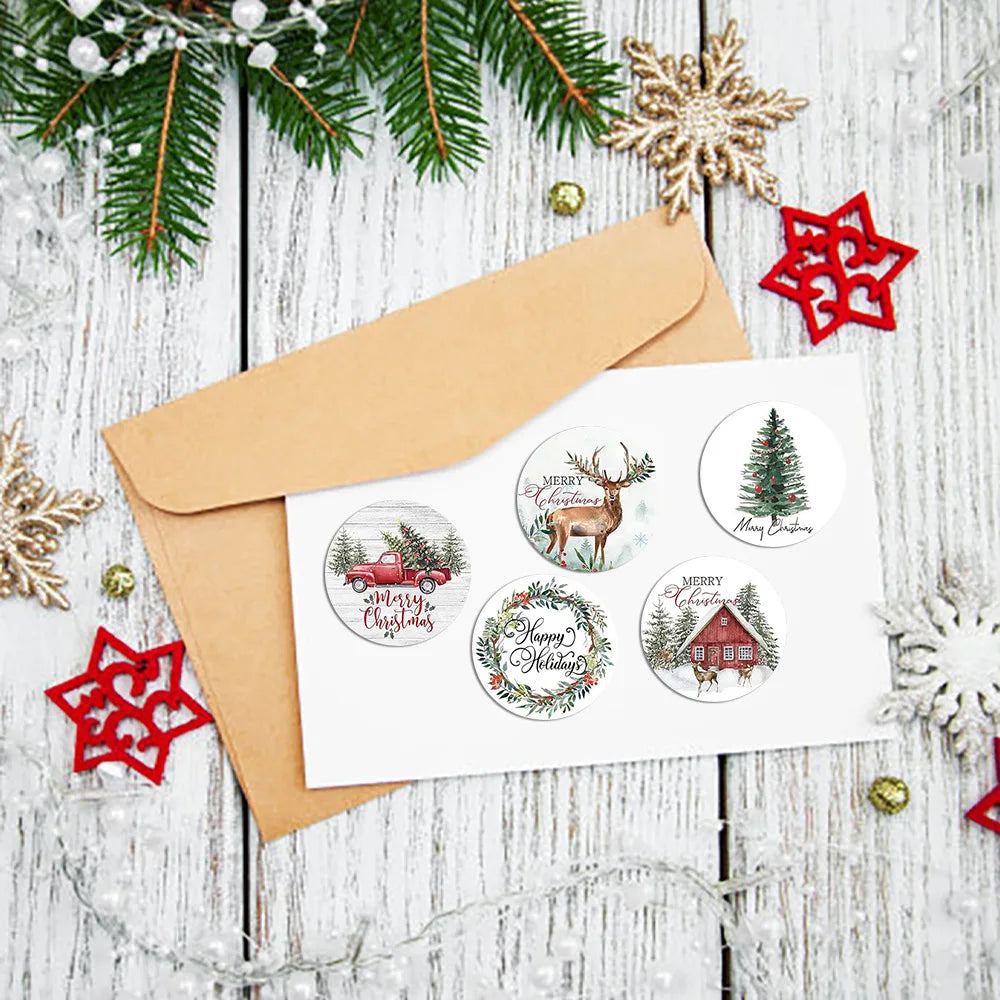 1000pcs 1inch Christmas Stickers for Envelope Round Merry Christmas Stickers 8 Designs Christmas Gift Decor Stickers