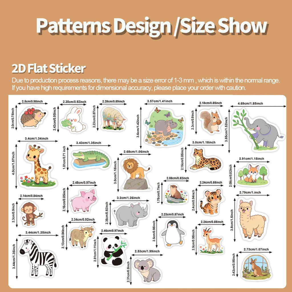 1Roll(500Pcs) 24 Irregular Lovable Animals Vinyl Waterproof Stickers Reusable DlY Craft Decoration Graffiti Scrapbook Labels