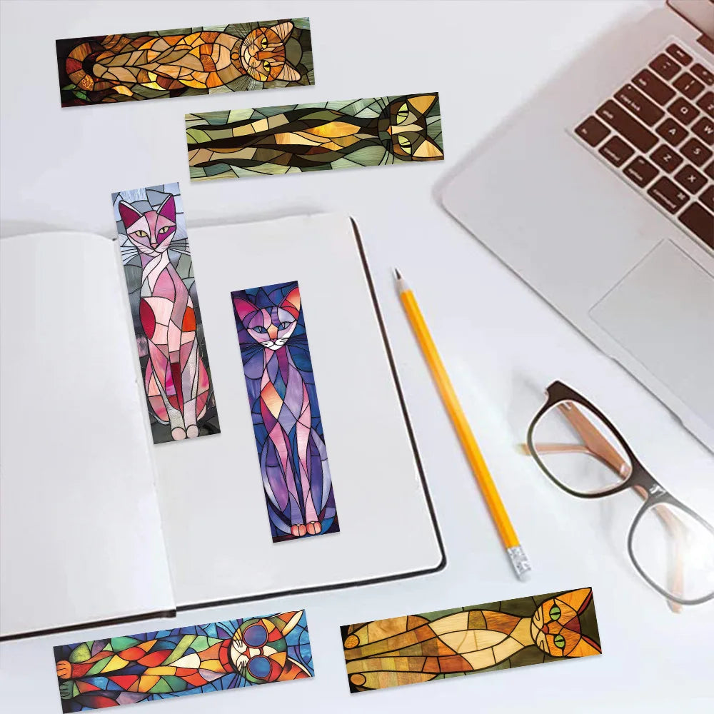 30 Pcs Color Block Cat Bookmark Series Handheld Art Creative Materials ins Reading Paper Bookmarks DIY