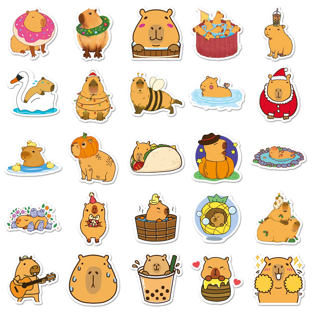 100Pcs Capybara Graffiti Stickers Cute Stationery School Supplies Decor Decals Notebook Phone Case Fridge Luggage DIY Stickers