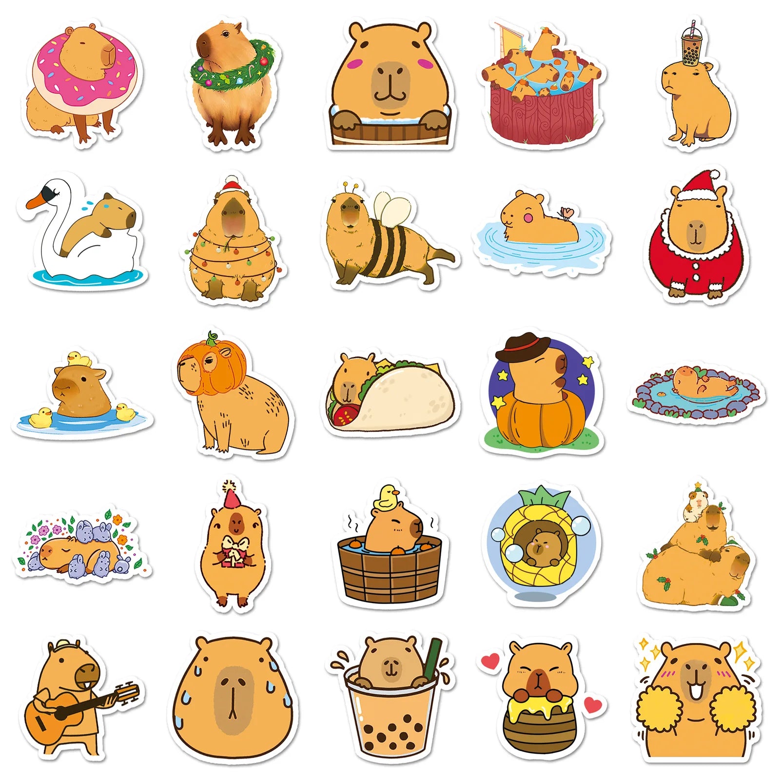 100Pcs Capybara Graffiti Stickers Cute Stationery School Supplies Decor Decals Notebook Phone Case Fridge Luggage DIY Stickers