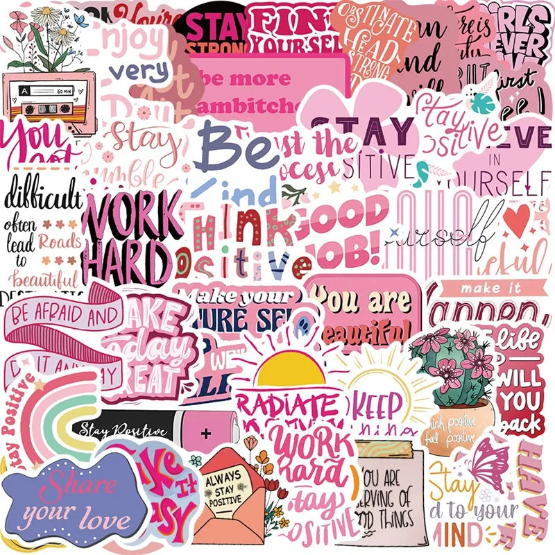 10/30/50PCS Kawaii Encourage Pink PVC Sticky Sticker Aesthetic DIY Stationery Decoration Scrapbooking School Supplies for Kids