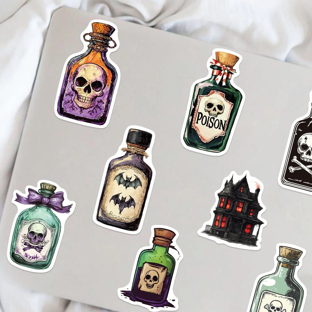 50/100PCS Cartoon Halloween Medicine Bottle Graffiti Stickers Guitar Notebook Luggage DIY Stationery Pen Holder Decor Stickers