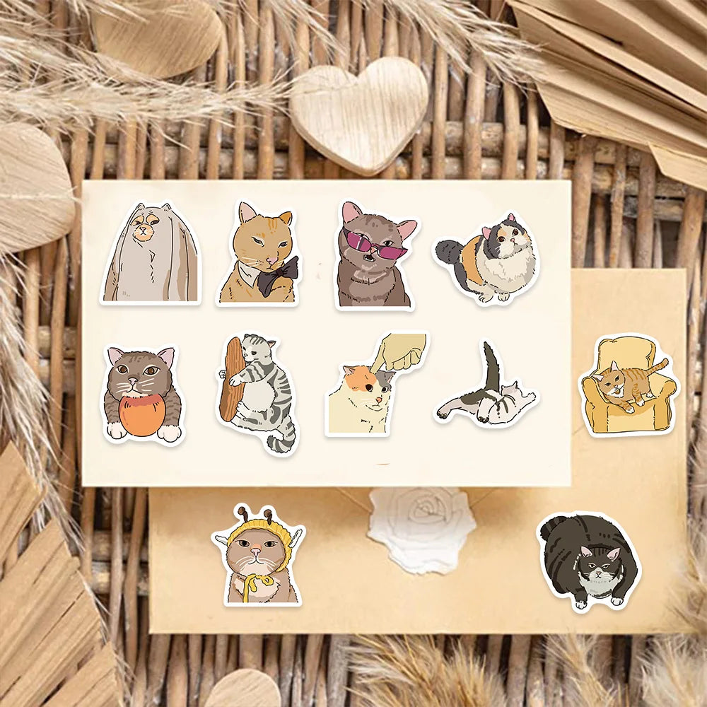 50PCS Cute and Fun Cat King Decorative Stickers DIY Luggage Notebook Water Cup Handmade Scrapbook Stickers