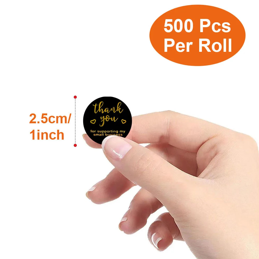 500Pcs/Roll Gilding Thank You for Supporting My Small Business Stickers Pink/Black 2.5cm/1.0inch Perfect for Aftercare