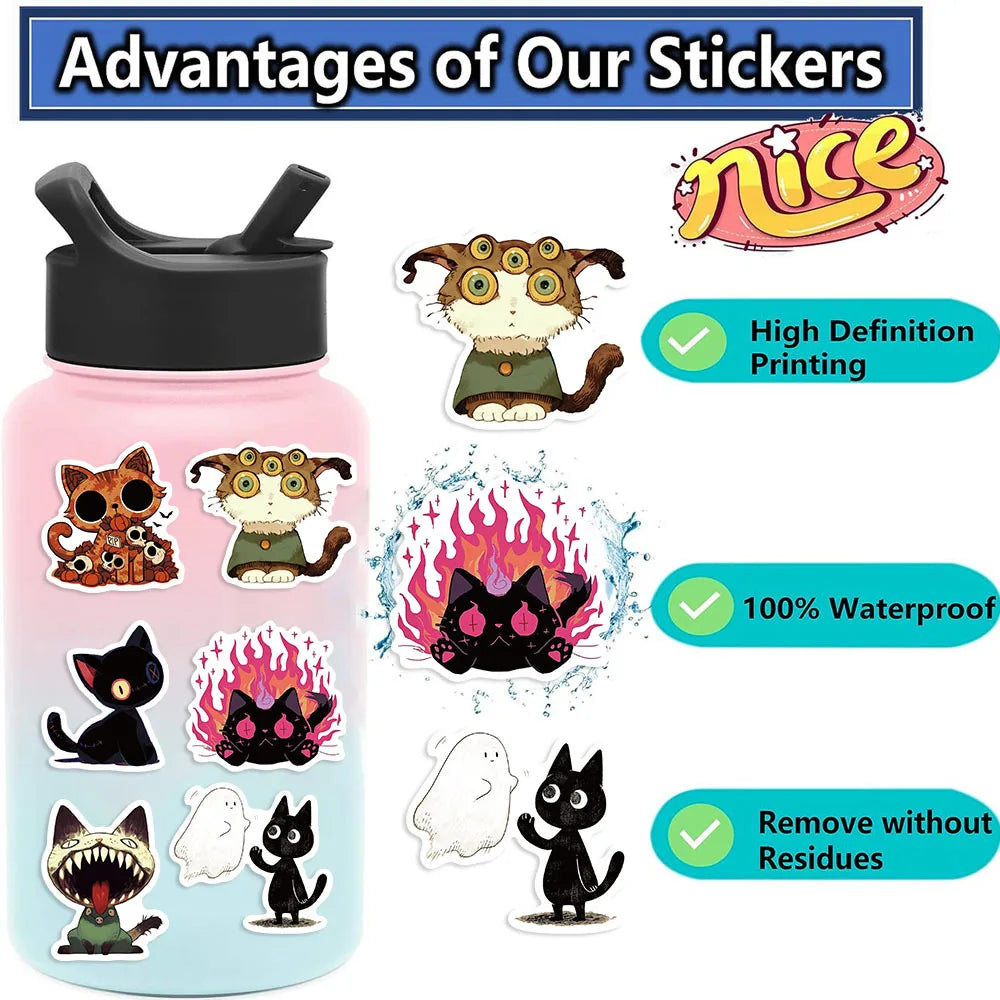 50/100PCS Gothic Weird Cat Graffiti Stickers Decorative Guitar Notebook Luggage DIY Waterproof Stationery Stickers