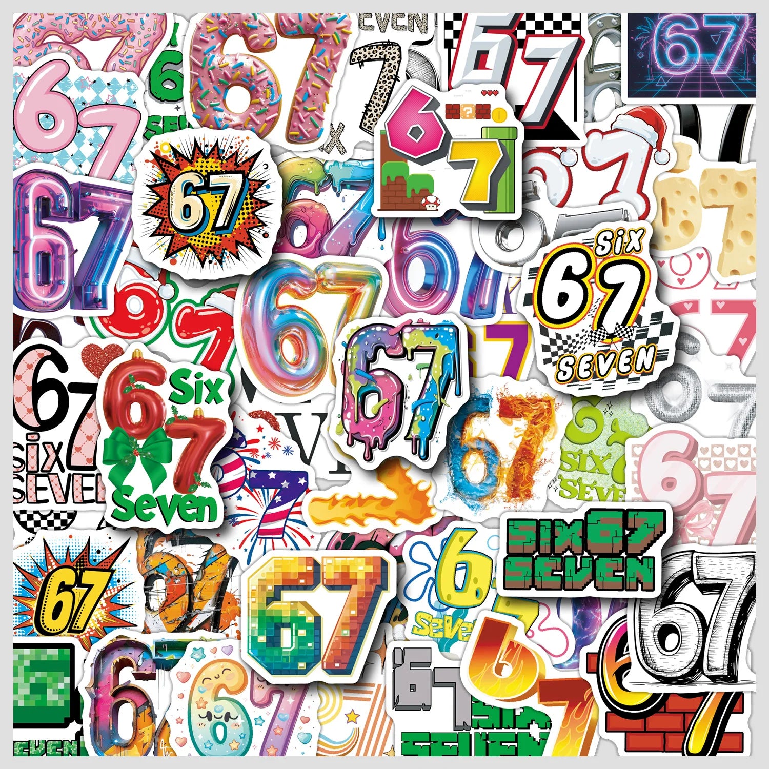 50/100Pcs Cartoon Number 67 Aesthetic Doodle Stickers, School Supplies Stationery Decal Notebook Phone Fridge Waterproof Sticker