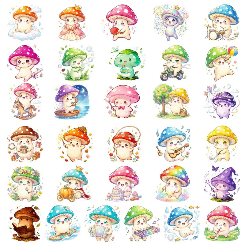10/30/56PCS Cartoon Mushroom Man PVC Sticky Sticker Stationery DIY Children's Laptop Luggage Skateboard Decoration Scrapbooking