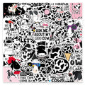 50-Pack Fun Black & White Polka Dot Cow Stickers Waterproof Decorative Stickers for Guitars Luggage Helmets Stationery Notebooks