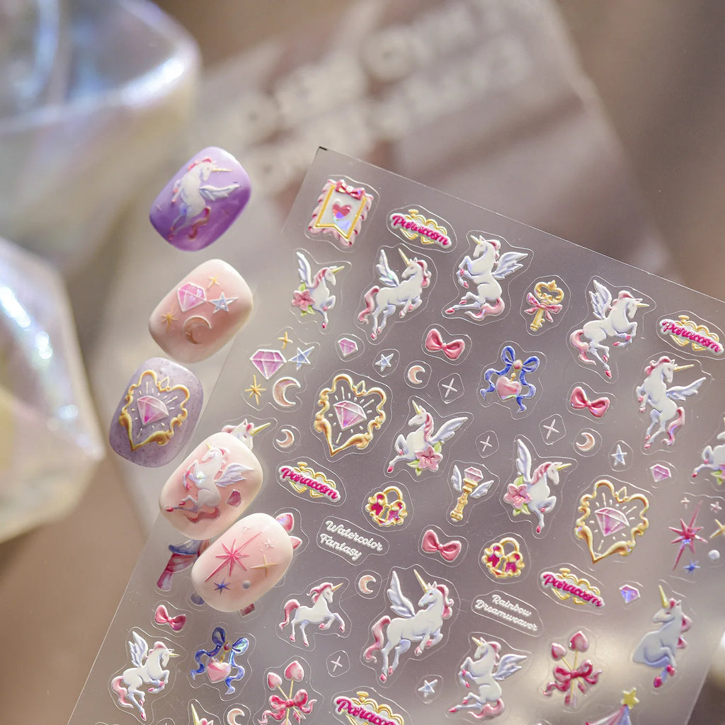 strawberry Cherry Bunny Nail Stickers Shell Light Dreaming Unicorn Nails Art Accessories Stickers Self Adhesive Nail Decals DIY