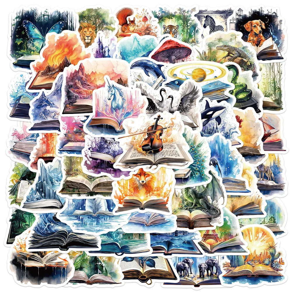 50/100PCS Magic Book Stickers Laptop Luggage Handbooks Graffiti Decoration Waterproof DIY Stationery Stickers
