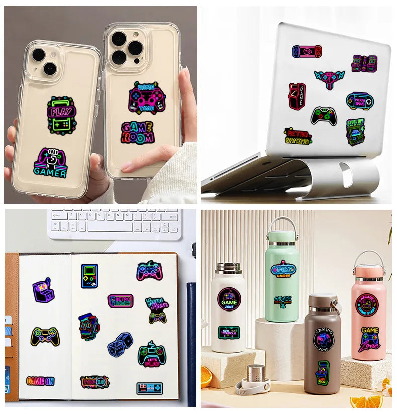 50/100Pcs Neon Game Machine Graffiti Sticker Stationery DIY Decal Notebook Motorcycle Skateboard Tablet Luggage Fridge Stickers