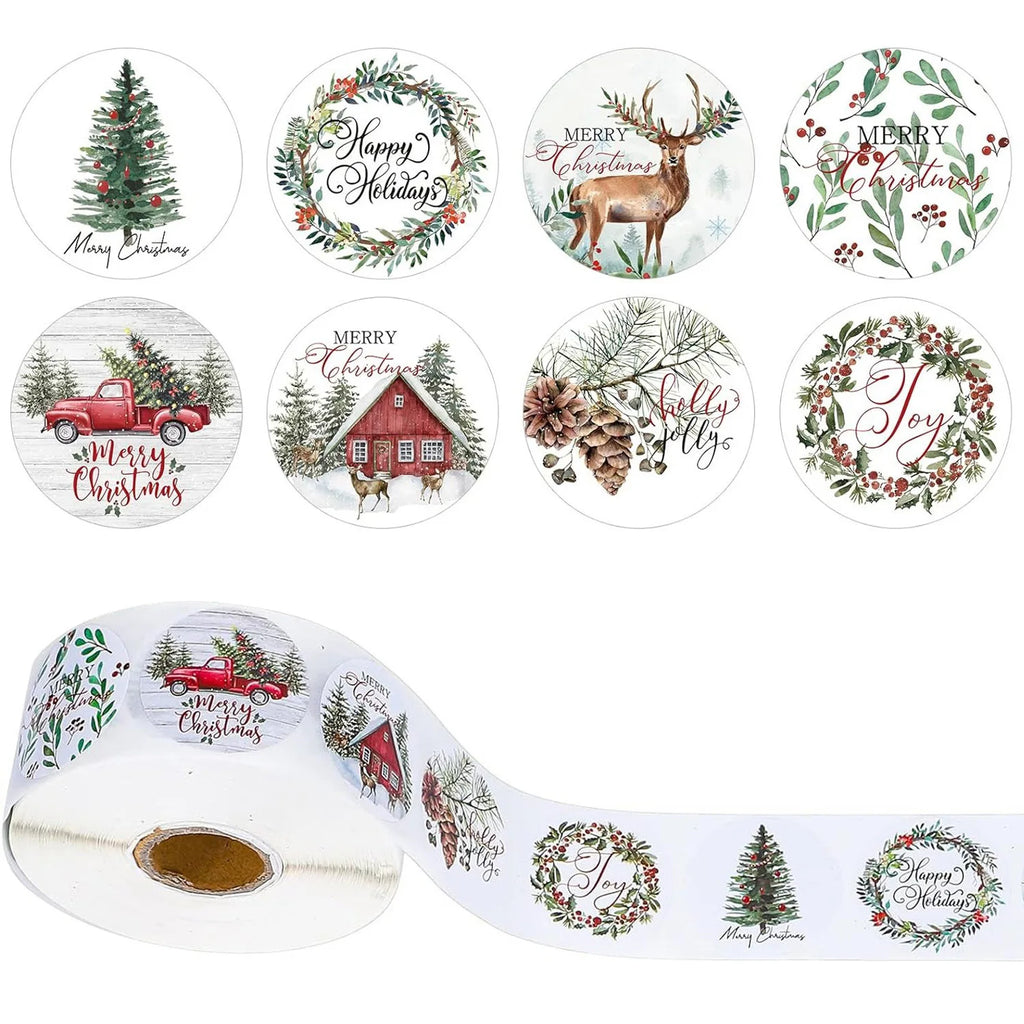 1000pcs 1inch Christmas Stickers for Envelope Round Merry Christmas Stickers 8 Designs Christmas Gift Decor Stickers
