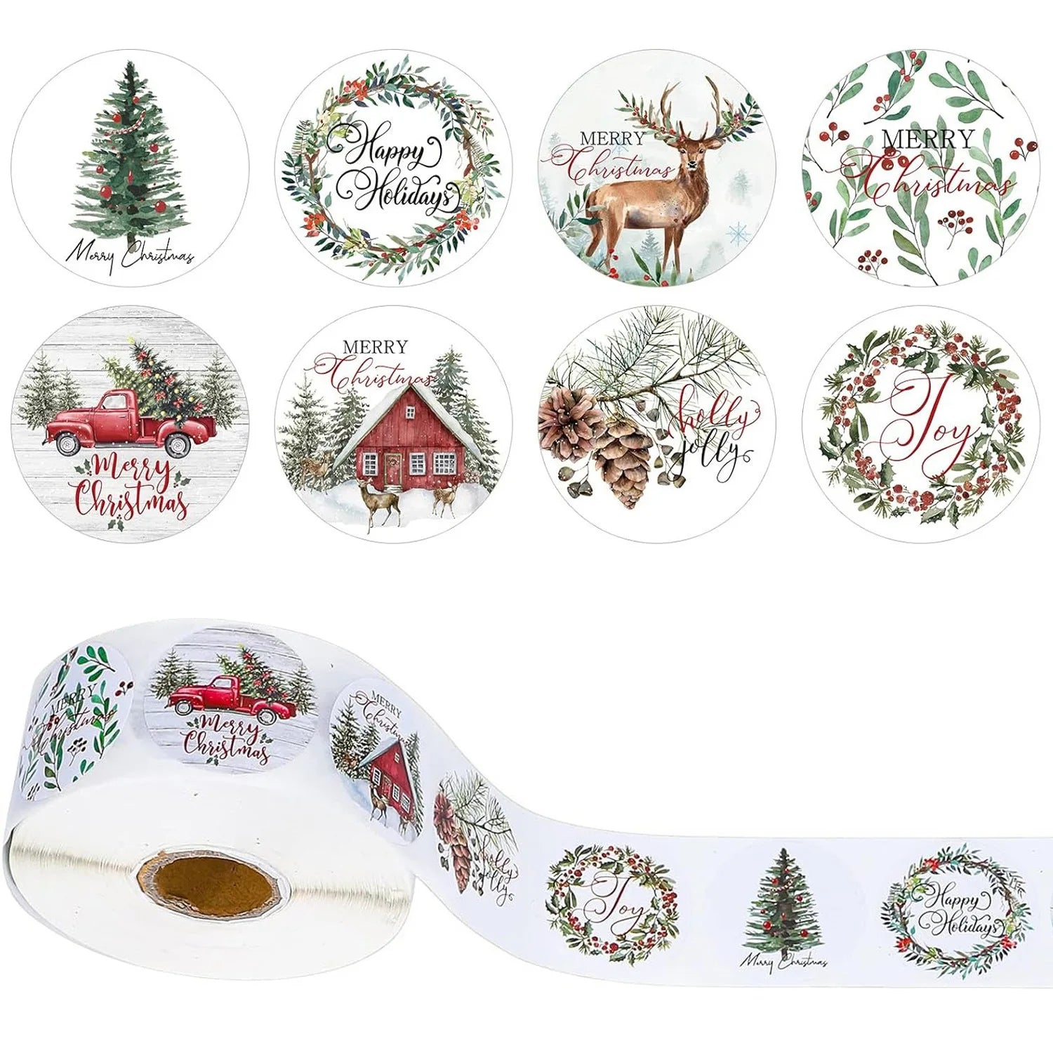 1000pcs 1inch Christmas Stickers for Envelope Round Merry Christmas Stickers 8 Designs Christmas Gift Decor Stickers