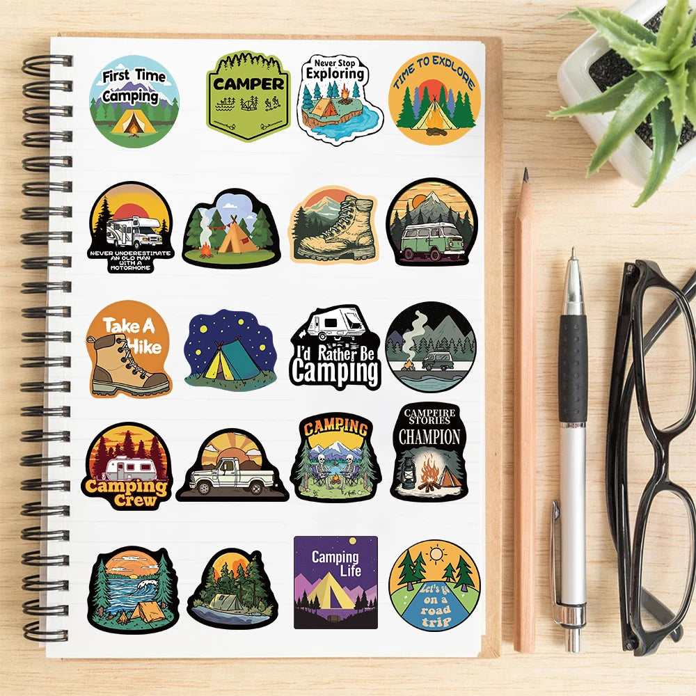 50PCS Camping Sticker Notebook Decorative Luggage Creative Laptop Bicycle Skateboard Personalize Phone Art Dormitory Sticker ﻿