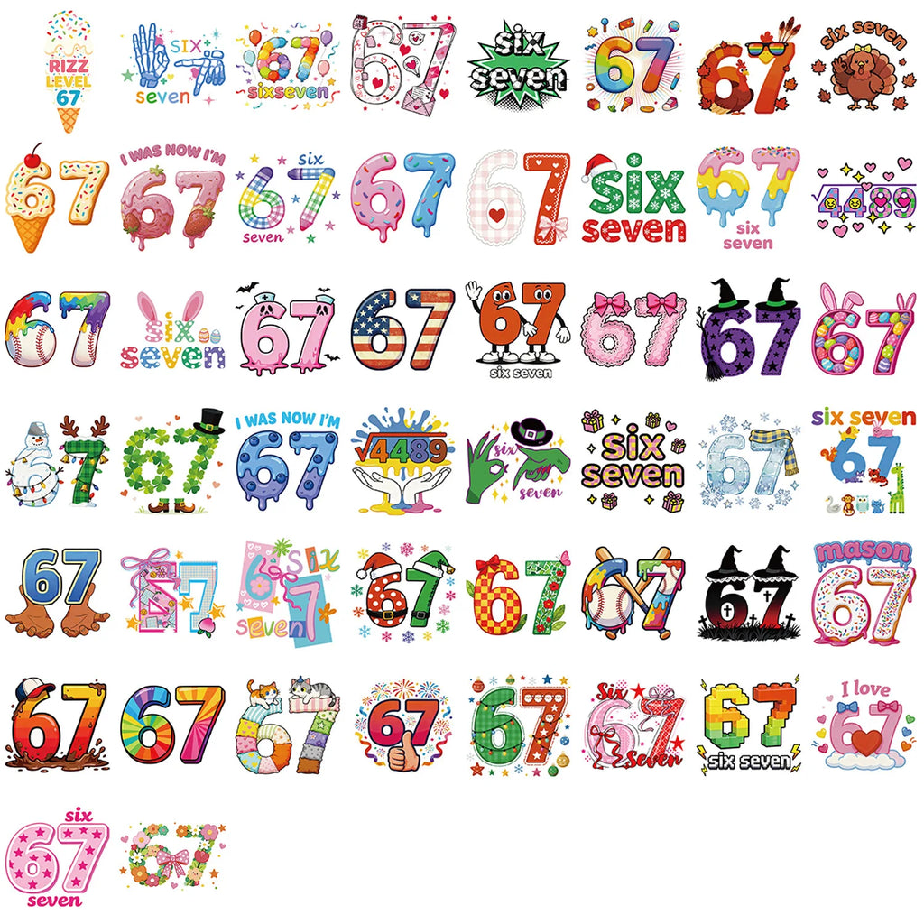 50/100PCS Cartoon Number 67 Doodle Stickers, Creative Decals for Guitar Notebook Suitcase Stationery Phone Case DIY Decor