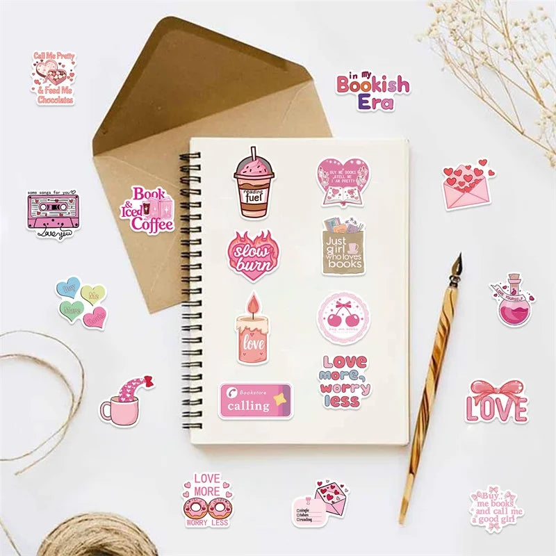 10/30/50PCS Cartoon Pink Love PVC Sticker Aesthetic Children's Stationery Sticky DIY Decoration Scrapbooking School Supplies