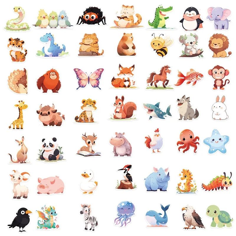 10/30/50PCS Cartoon Smile Animal PVC Sticker Aesthetic Decoration Scrapbooking Korean Stationery School Supplies for Kids