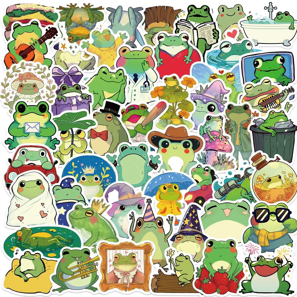 50/100PCS Cartoon Cute Frog Stickers DIY Decoration Guitar Notebook Luggage DIY Waterproof Stationery Stickers