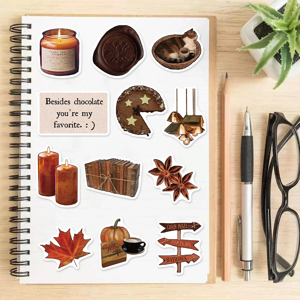 53PCS Autumn Retro Simple Ins Style Stickers Creative DIY Stickers Instructions Tags Tablet PC Decorative Stickers