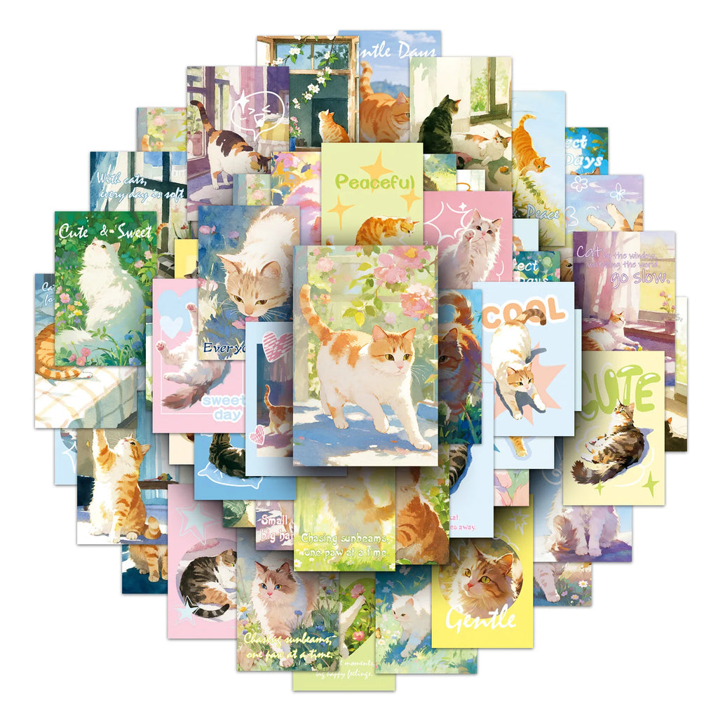 50/100PCS Healing Cat Stickers Cute Cartoon Animal Handbag Notebook Water Cup Notebook Stationery Box DIY Stickers