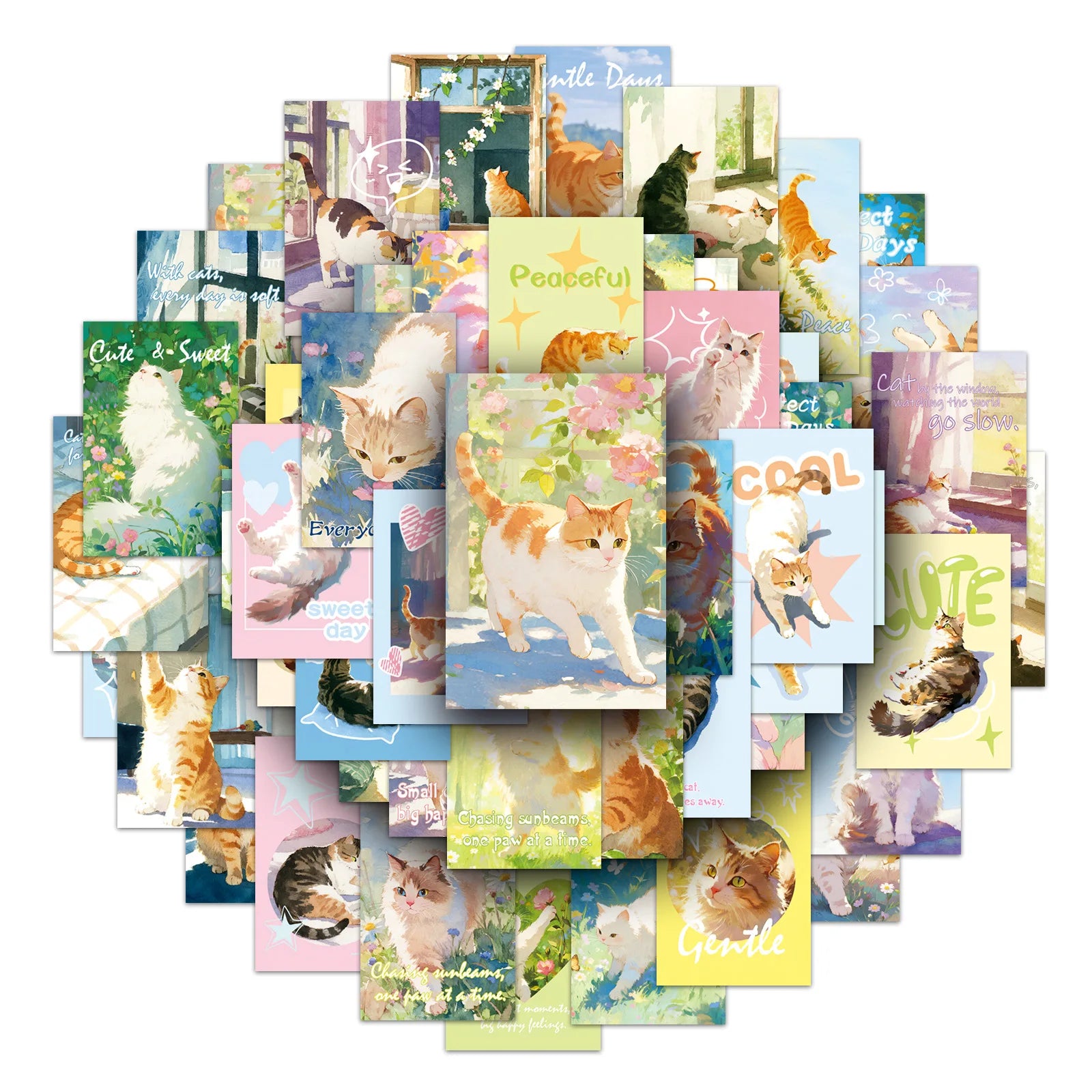 50/100PCS Healing Cat Stickers Cute Cartoon Animal Handbag Notebook Water Cup Notebook Stationery Box DIY Stickers