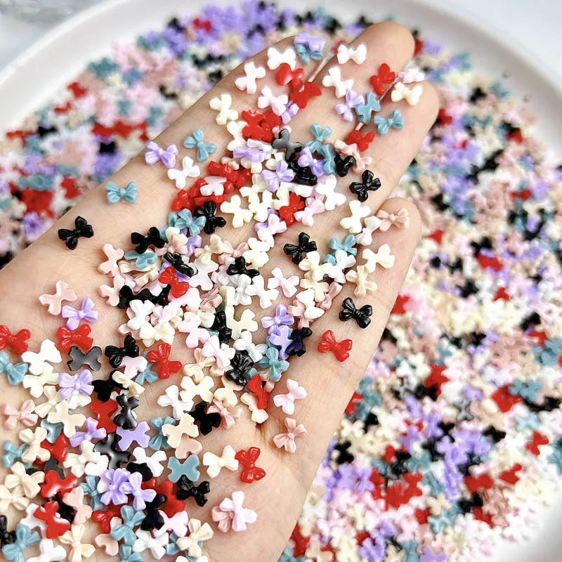 100PC Mini Bow Nail Resin Charms Jewelry 3D Mixed Colors Bow Japanese Nail Decoration Accessory Supplies Cute Nail Art Parts DIY