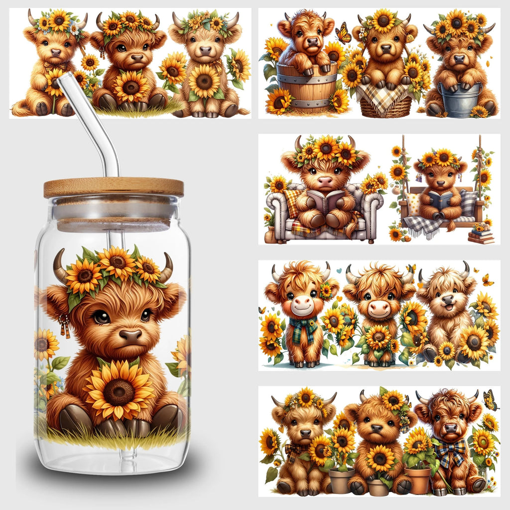 5 Sheets Animal UV DTF Cup Stickers, DTF Friction Transfer Stickers, Waterproof Cow Horse Duck Transfer Stickers
