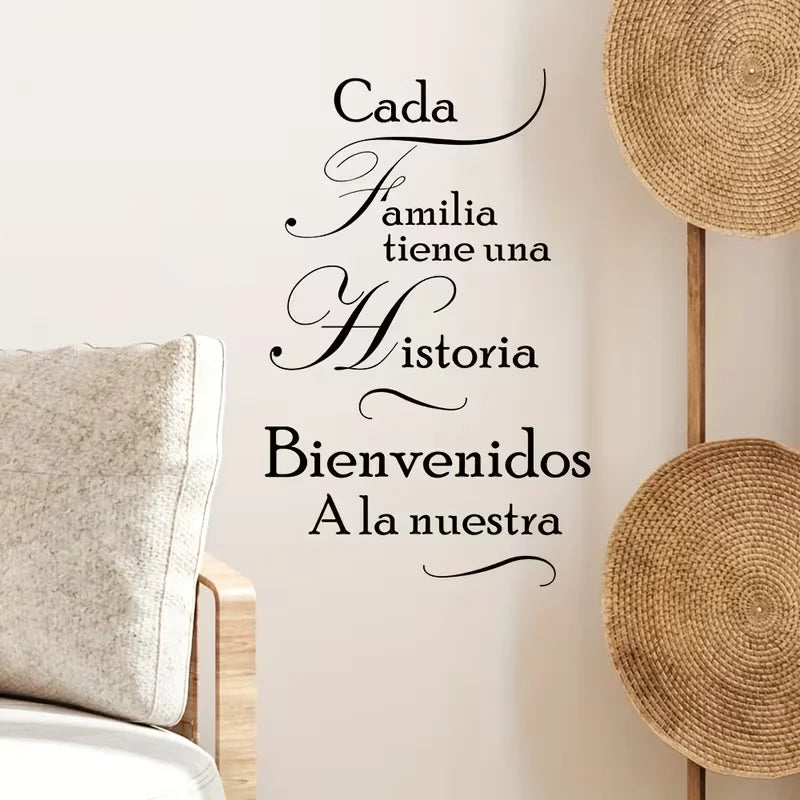 "1 Set Home Slogan Art Wall Decals, Warm Family Quotes Wall Decal, CADA Familia tiene UNA Historia Vinyl Sayings Words Wall Deco