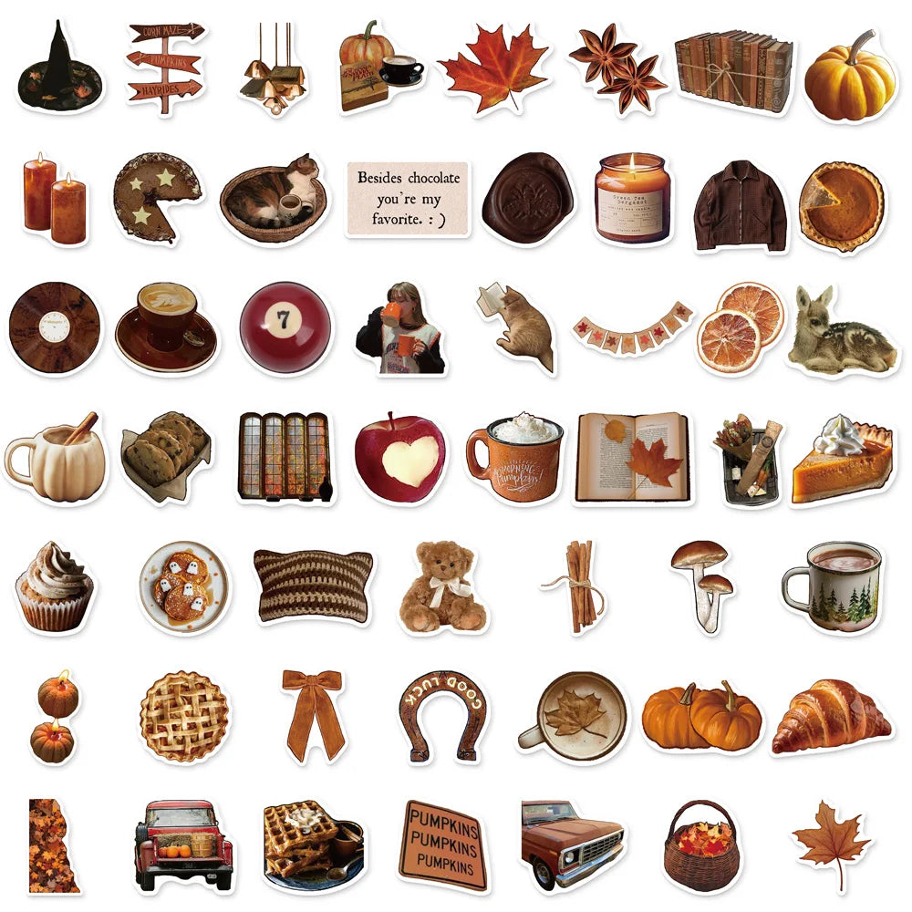 53PCS Autumn Retro Simple Ins Style Stickers Creative DIY Stickers Instructions Tags Tablet PC Decorative Stickers