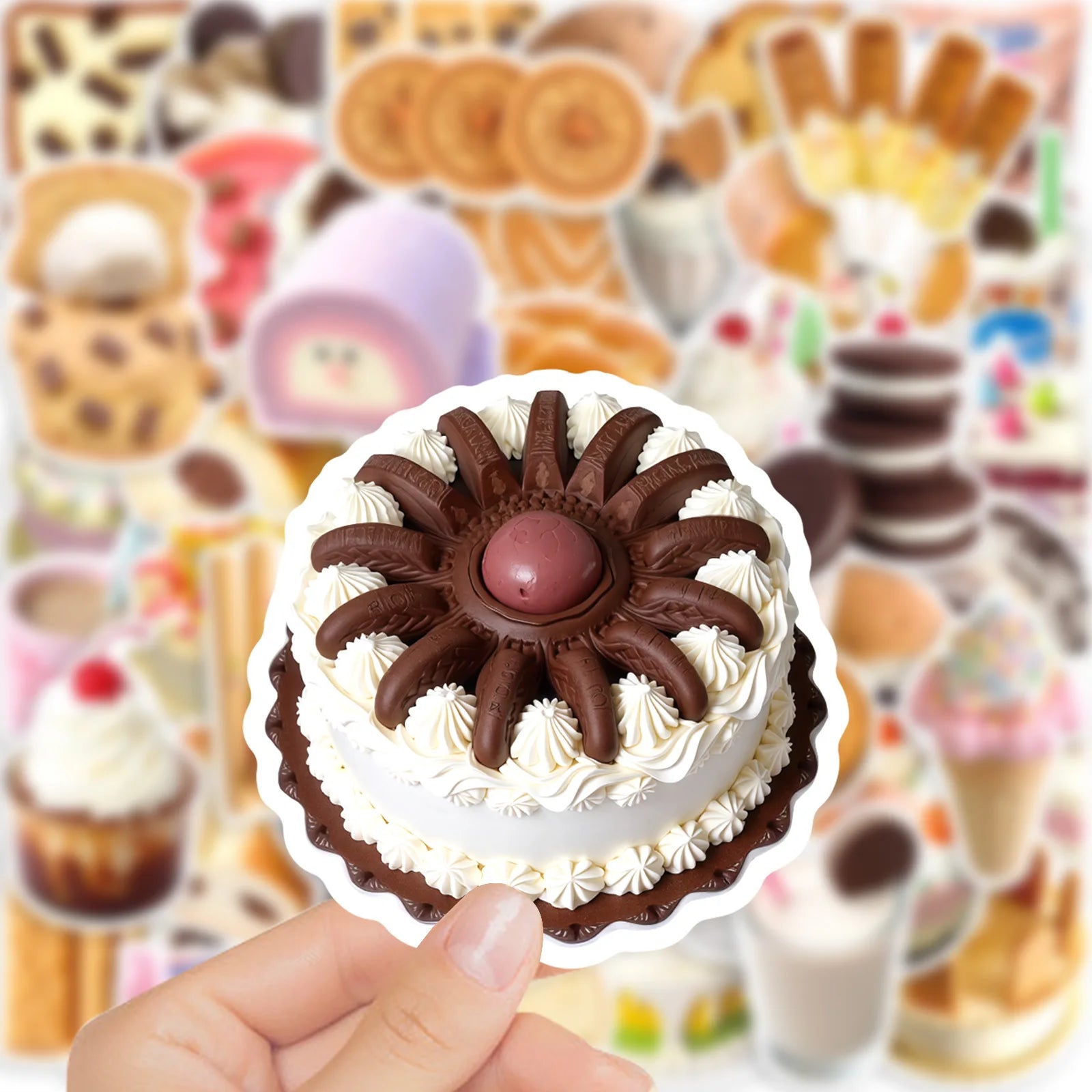 50-Pack Ins Style Food Dessert Waterproof DIY Graffiti Stickers for Desktop Water Cup Notebook Phone Tablet Luggage Decoration