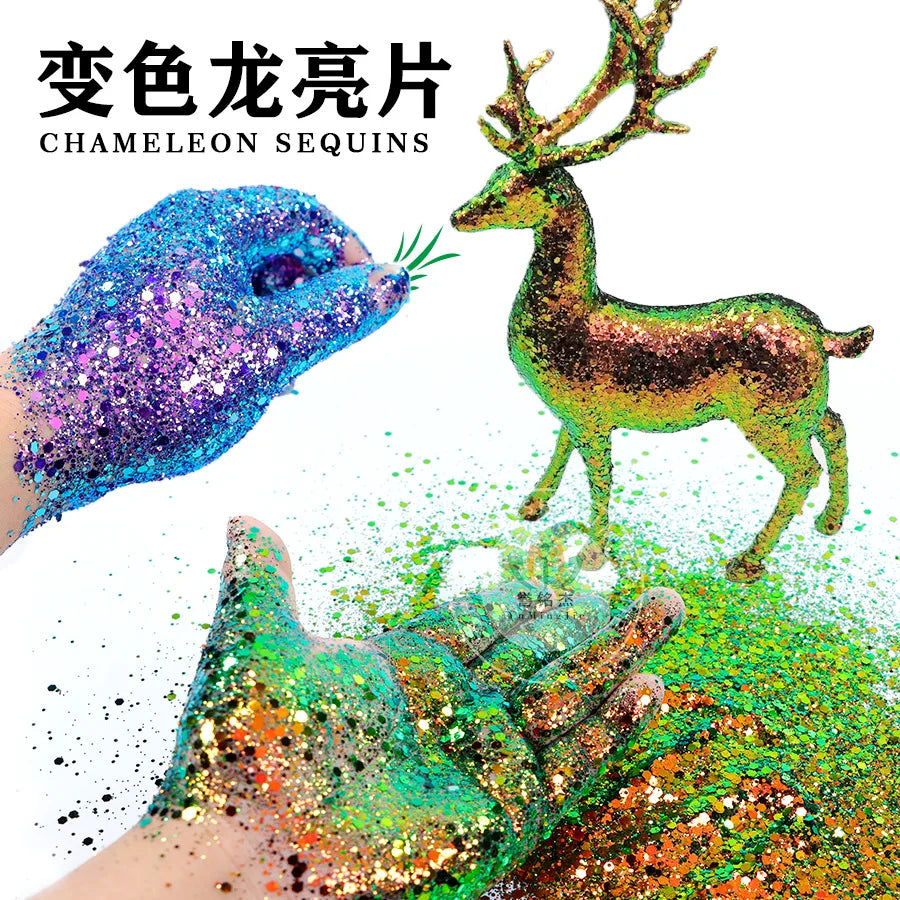 12g/bag Hexagonal Chameleon Nail Art Glitter 12Colors For Choice Scallion Powder Nail Art and Creative Crafts DIY Nails Sequins