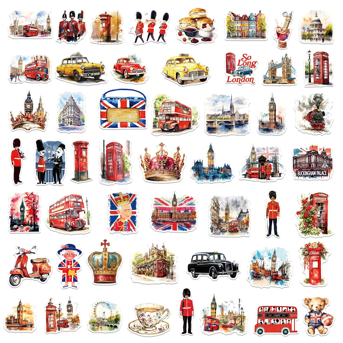 50/00PCS Watercolor UK London Stickers Personalized Decoration Guitar Notebook Luggage DIY Waterproof Stickers