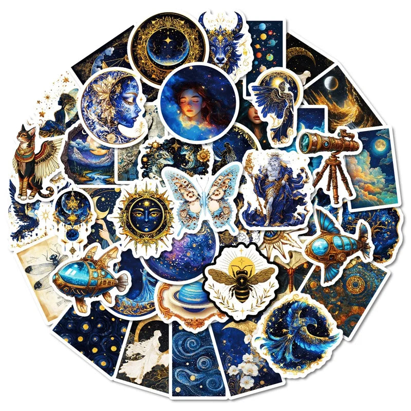 10/30/50PCS Kawaii Blue Starry Sky Sticky PVC Sticker Aesthetic Stationery DIY Decoration Scrapbooking School Supplies for Kids