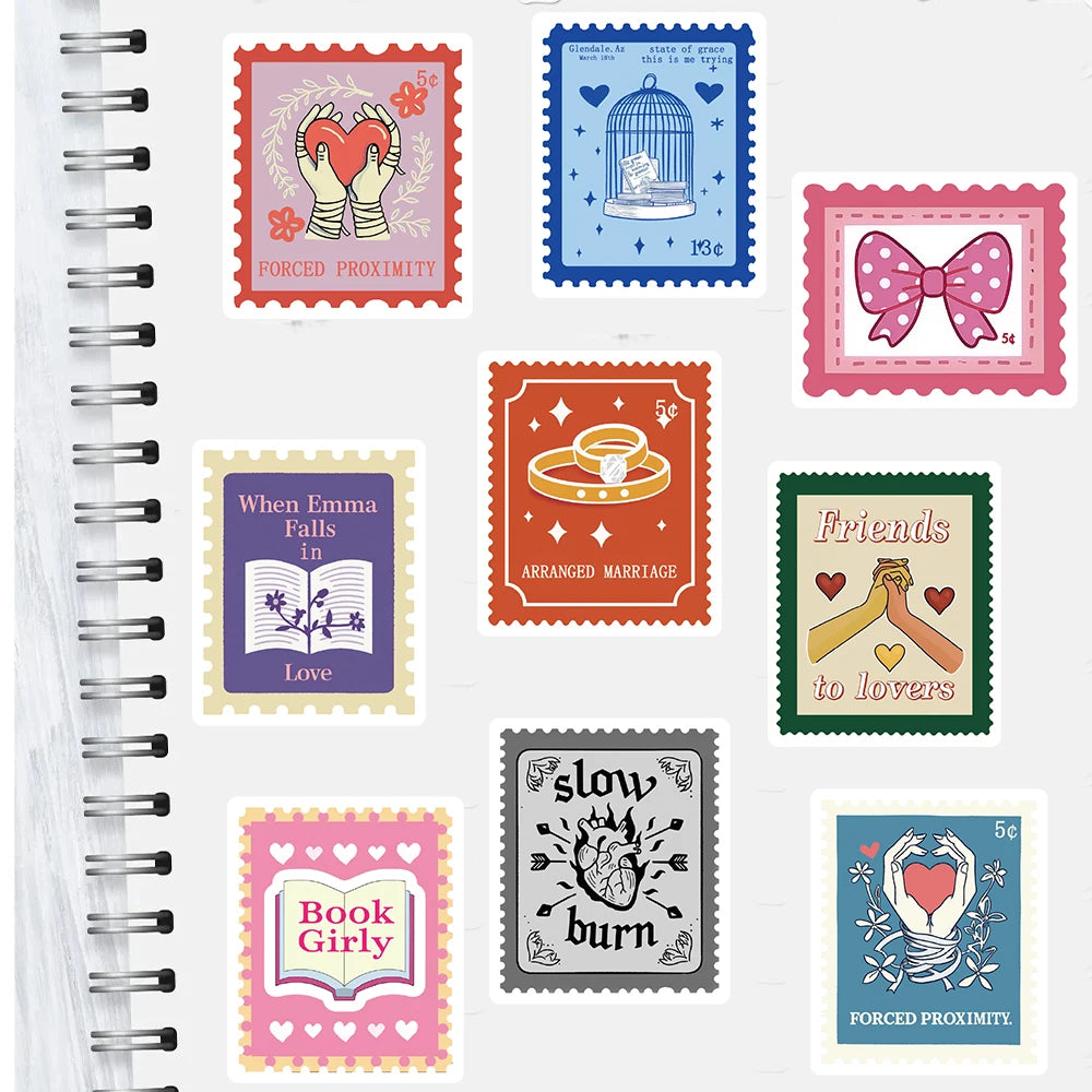 50PCS Book Trope Stamp Stickers Nostalgia Reading Graffiti PVC Card Phone Laptop Scrapbooking Waterproof Aesthetic Sticker