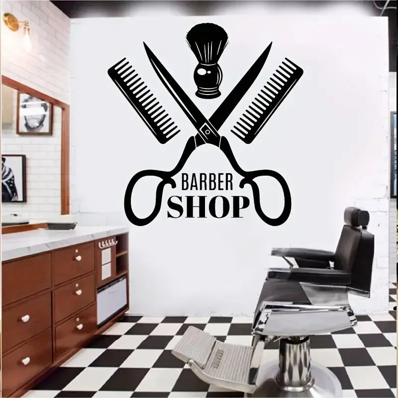 Barber Wall Decals Suitable for Haircut Design - Vinyl Stickers with Hairstyle Art, Modern Barber Shop Window/Glass Decoration,