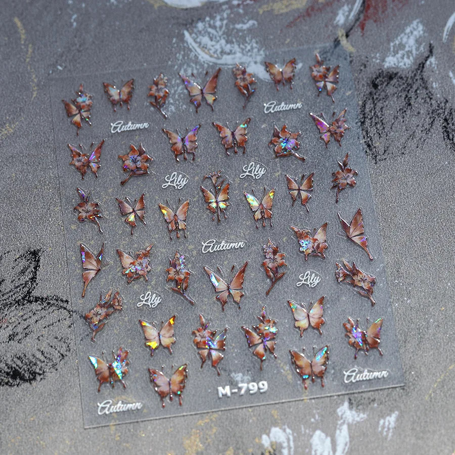 5D Butterfly Nail Stickers Sparkling Jelly Butterfly Nail Art Sticker Decorations Decals DIY Self Adhesive Slider Manicure Parts