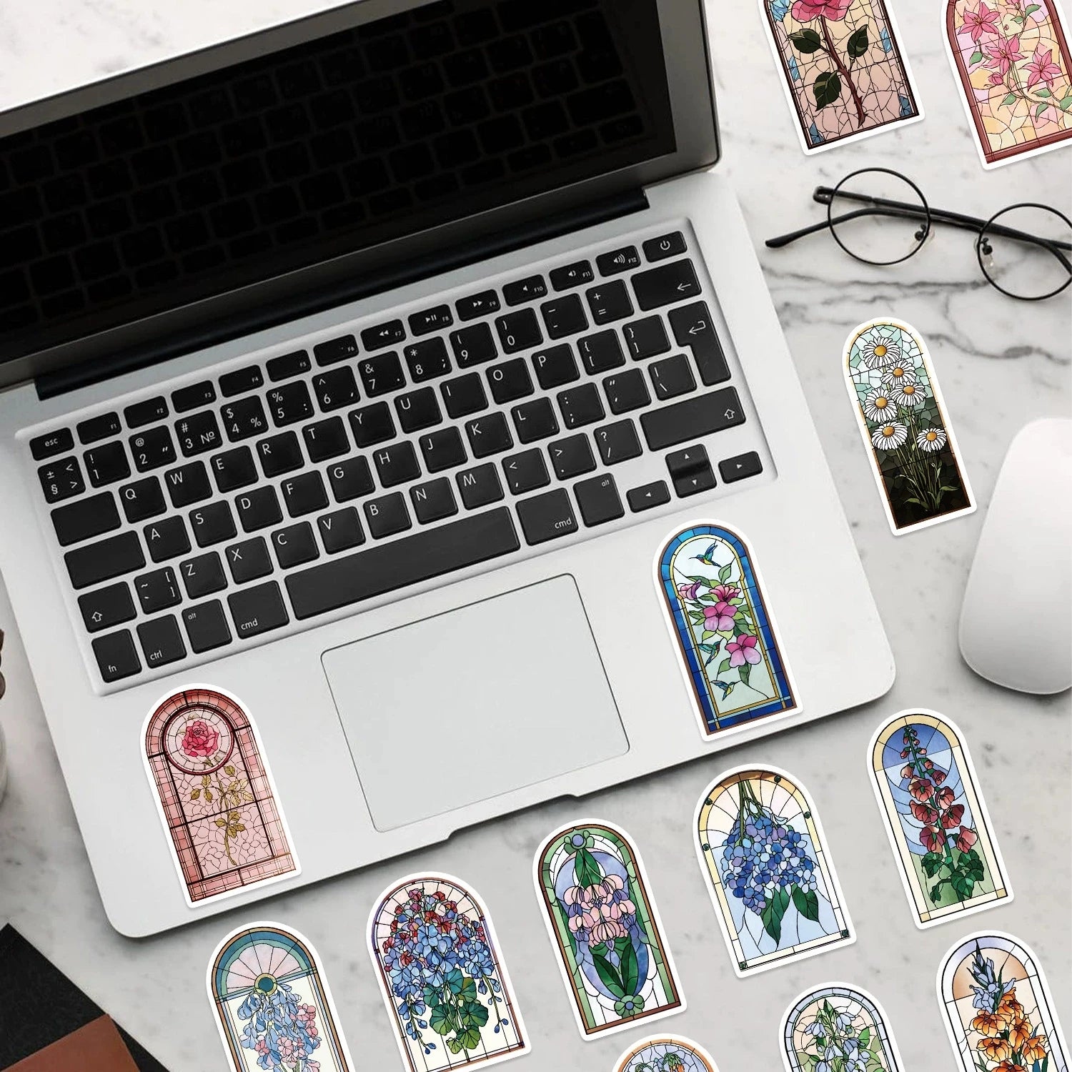 50/100PCS Vinyl Decor Guitar Notebook Stationery Stickers Cartoon Waterproof Colorful Flower Glass Graffiti Stickers