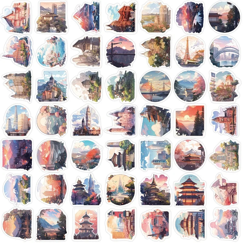 10/30/50PCS Cartoon Scenery PVC Sticker Aesthetic Korean Children's Decoration Scrapbooking Stationery School Supplies for Kid