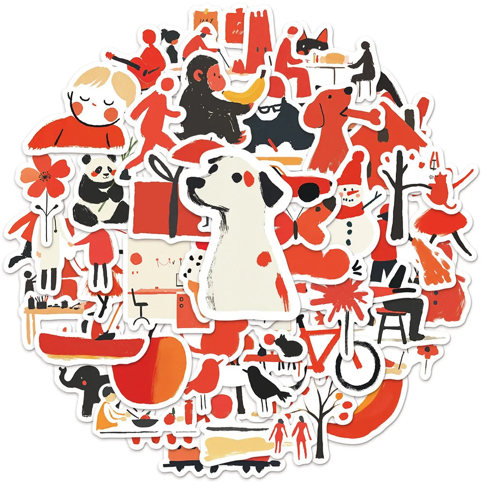 50PCS Cartoon Red Minimalist Style Decoration DIY Creative Phone Case Laptop Cup Speaker Toy Sticker
