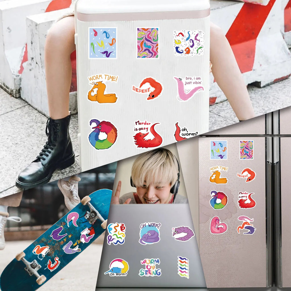 55/110PCS Cartoon Worm Graffiti Sticker Car Luggage Cup Scooter Stationery Notebook Sticker
